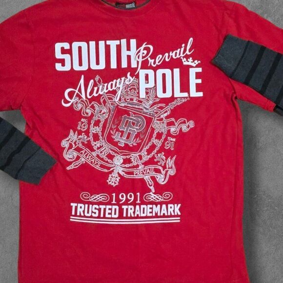Vintage Y2K Southpole Streetwear Layered Red Long Sleeve Shirt Grunge Skater L - Picture 3 of 6